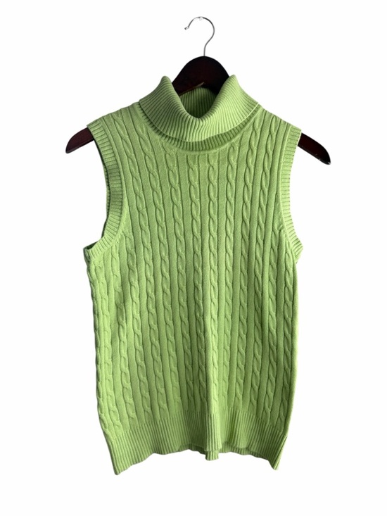 Lilly Collection Tops - 100% Cotton Sleeveless Cable Knit Turtleneck in Lime Green